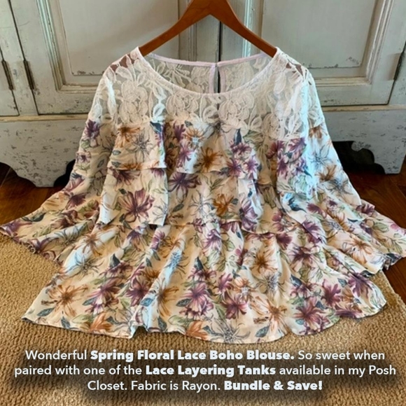 Spring Floral Lace Boho Blouse - Picture 2 of 9